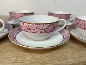Vintage Crown Japan Fine China 5-Piece Tea Cup & Saucer Set – Burgundy Floral - Picture 1 of 7
