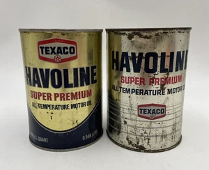 Lote de 2 latas de metal vacías de 1 cuarto de galón de aceite de motor Texaco Havoline de colección - Imagen 1 de 11