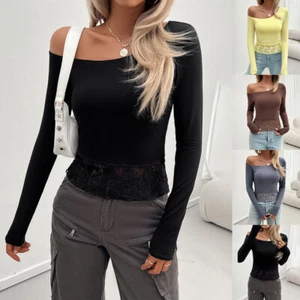 Sexy Women Slim Fit Long Sleeve Solid Tops Blouse Ladies Off Shoulder T-Shirt US - Picture 1 of 26