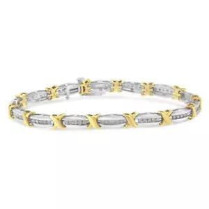 Brazalete de dos tonos de diamantes reales de 1,0 quilates en plata de ley chapada en oro - 7" - Imagen 1 de 8