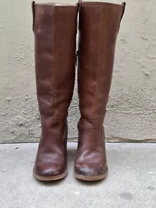 Vintage Women's 70s Style Brown Leather Riding Campus Knee Boots Size 8 - Picture 1 of 24