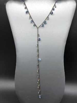 Hermoso collar Veronés firmado con pedrería azul cadena de eslabones negros y dorados 26"  Foto 1 de 4