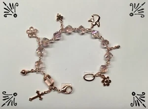 Handgefertigtes Rosenkranz Armband Rosegold facettiert rosa Glas Engel Blume - Bild 1 von 10