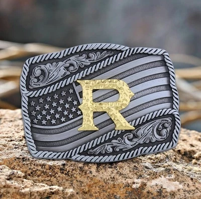 Hebilla de Cinturón Letra R Western Rodeo Hombres/Mujeres Dorado Plata Metal Nueva Moda NUEVO Foto 1 de 4