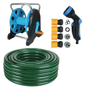 50M Garden Hose with Reel Cart, Spray Nozzle & Quick Connect Fittings - Picture 1 of 8