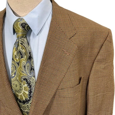 Hart Schaffner Marx Blazer Mens 52R Brown Houndstooth Classic Sport Coat USA VTG - Image 1 of 4