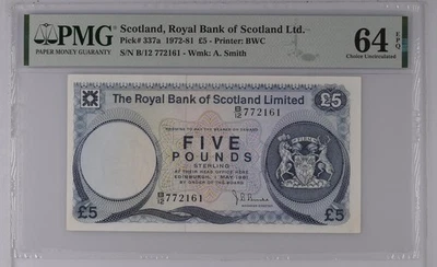 SCOTLAND 5 POUND 1972-1981 P337 PMG 64 CU CHOICE UNC EPQ PREFIX B/12 ROYAL BANK - Image 1 of 2