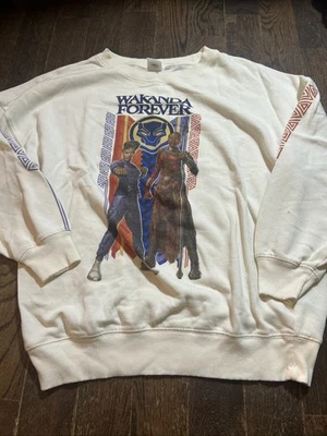 Wakanda Forever Black Panther Women’s Sweatshirt Beige Logo Size M Oversized - Image 1 of 4