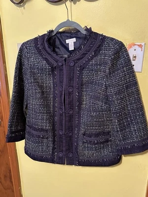 Jaqueta Blazer Chico's Woman Tweed Tamanho I Roxa (Multicolorida) Nova com etiquetas - Imagem 1 de 4
