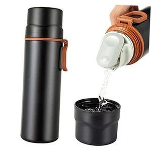 Insulated Water Bottle-Stainless Steel Vacuum Coffee Cup with Black - Picture 1 of 8