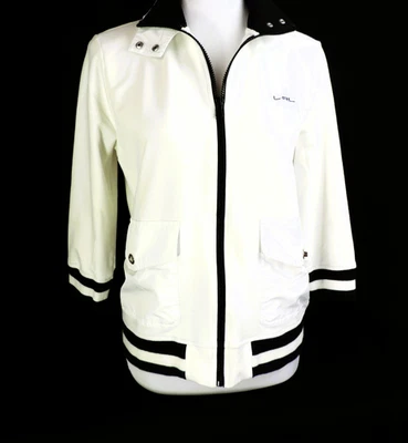 RALPH LAUREN ACTIVE White Full Zip Jacket Sz L Black Trim High Collar 3/4 Sleeve - Image 1 of 4