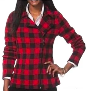 CHAPS Buffalo Plaid Zip Up Motto Sweater Jacket XL Red Black Holiday - Picture 1 of 6