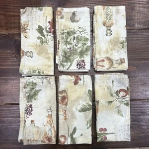 Cloth Linens Napkins Vintage Country Fresh Oil & Vinegar Grapes Fall Colors 16” - Picture 1 of 10