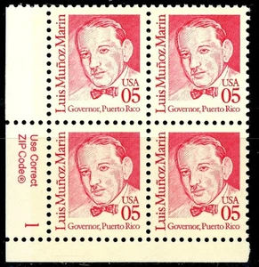 Luis Munoz Marin Plate Block of 4 Plate 1 Tagged MNH Scott's 2173 Lower Left ~ - Picture 1 of 2