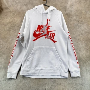 Nike Air Jordan Weiß Rot Jumpman Logo Hoodie Pullover Sweatshirt Herren M - Bild 1 von 10