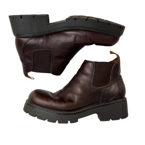 American Eagle Sz 9 Boots Y2K Vtg Lug Chunky Brown Leather Women Bratz Grunge - Picture 1 of 13