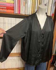 Oliver Bonas Damas 18 Top Blusa Camisa Satén Oficina Cuello en V Manga Larga Volantes - Imagen 1 de 9