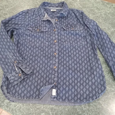 Camisa LL Bean Denim Abotonada Manga Larga Mujer SM Estampado Azteca Suroeste  Foto 1 de 4