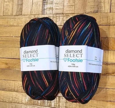 2 skeins Diamond Select Superwash Merino  514 black red green sock yarn vintage - Image 1 of 4