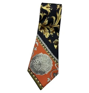 PAL ZILERI Silk Tie ITALY Black Gold Orange Baroque W:3.7" EUC - Picture 1 of 6