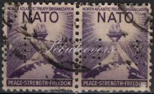 Perfins USA 1952, Sc1008 2x 3c Nato. Used MT - Picture 1 of 3