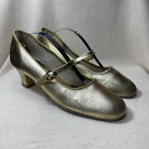 60s Vintage Promenaders Gold Leather Suede Sole Character Shoes Size 8N Heel 2" - Picture 1 of 10