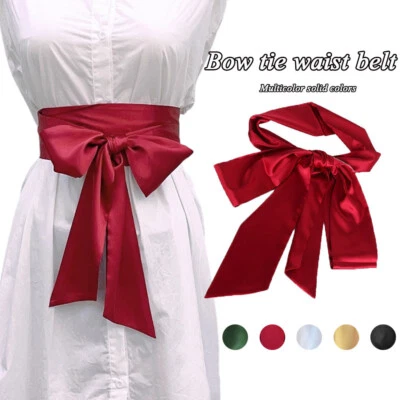 Lady Satin Waistband Faux Silk Waist Belt Slim Sash Lace Up Bow Tie for Dress * - Image 1 of 4
