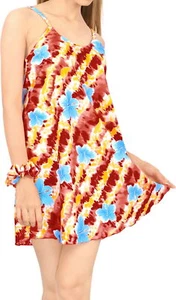 LA LEELA Women's Mini Beach Dress Bathing Suit Sports Outdoors Wear L Red_Z32 - Picture 1 of 3