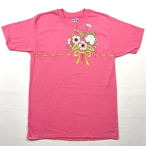 Camiseta Hanes Fifty Fifty Vintage Grande 42-44 Puntada Única Rosa Flores Rosa - Imagen 1 de 24