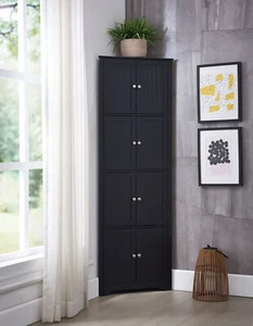 Kings Brand Furniture - Corner Kitchen Pantry Storage Cabinet / 8 Doors, Black - Picture 1 of 3