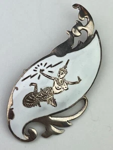 STERLING SILVER SIAM Pin Brooch Vintage White Enamel Dancer Swirl - Picture 1 of 10