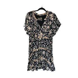 Mini Vestido Anthropologie Robin en Niveles Negro Tostado Floral Manga Corta Volantes Grande - Imagen 1 de 10