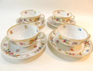 QUATTRO SET TAZZE E PIATTINI PORCELLANA FINE FIORI SCHUMANN DRESDA MULTICOLORE - Foto 1 di 11