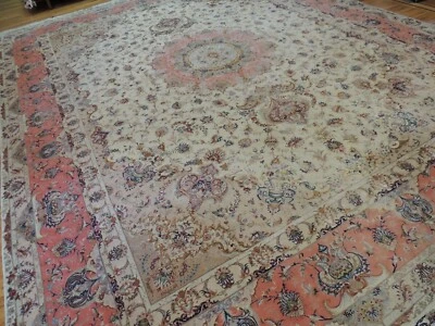 12x17 13x17 TABRIZE подписанный шелк шерсти цветочный тонко завязанный розовый фиолетовый бирюзовый - Изображение 1 из 4