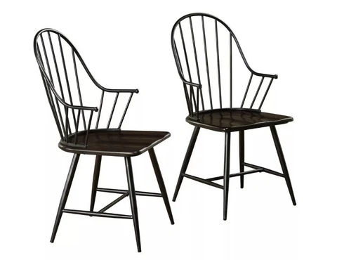 Milo Windsor Metal with Wood Seat Dining Armchairs Black Brown (Set of 2) Cover