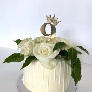 Acrylic Gold Age 9 Rhinestone Crown Cupcake Topper - Picture 1 of 4