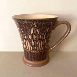 Vintage Denby England Gatsby Art Deco Mug Brown Yellow Langley Stained Glass 90s - Picture 1 of 5