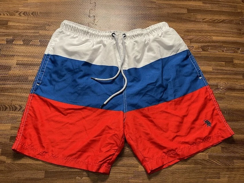 U.S. Polo Assn. Bañador corto de tabla blanco/azul/rojo para hombre talla XL Foto 1 de 4