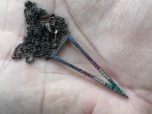 Nadri Women Necklace Multi Color Cubic Zirconia Triangle Pendant Hematite Tone - Picture 1 of 12