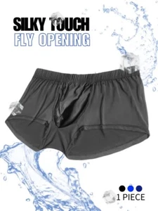 1pc Men's Sexy Breathable Low-Rise Athletic Shorts, Solid Color Polyester Knit F - Picture 1 of 3
