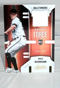 2022 Panini Absolute Rookie Force Jersey Relic MIKE BAUMANN 6/199 Orioles RF-MB - Picture 1 of 6