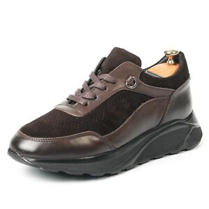 Petit Model - Genuine Leather Handmade Men's Brown Daily Sneakers, Casual Shoe