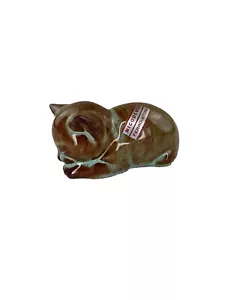 Statuina gatto ceramica Nicodemus pietra ferro etichetta originale firmata marrone acqua 3" - Foto 1 di 11