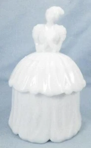 Akro Agate Powder Jar Colonial Lady Puff Box White Vintage Glass A Beauty - Picture 1 of 10