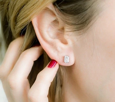 Smaragdschliff 3 Karat IGI GIA Diamant Ohrring Lab Created Solid 950 Platin... - Bild 1 von 4