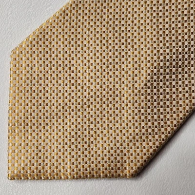 GEOFFREY BEENE GB Necktie Mens 59" x 4" Gold Yellow Metallic Pin Checks Silk - Image 1 of 4