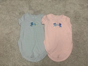 Lot Of 2 Under Armour Shirt Girls Small HeatGear Short Sleeve Breathable Youth - Picture 1 of 5