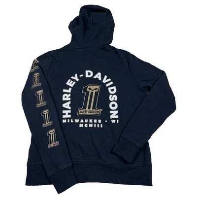 De colección Y2K Harley Davidson Sudadera con Capucha Mujer Grande Negra Cremallera Completa Chaqueta Calavera Carrera Foto 1 de 4
