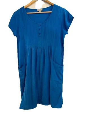 Orientique Naturally Peacock Blue Round Neck Shift Dress Sz 10 - image 1 of 4