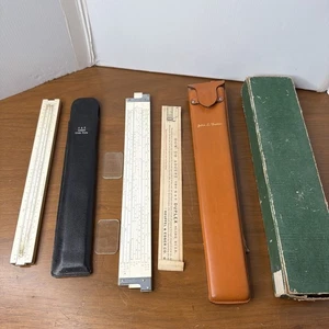 Lot Of 2 Keuffel & Esser K&E 4071-3 & 4058W 12" Slide Rule 2 Leather Case Parts - Picture 1 of 24